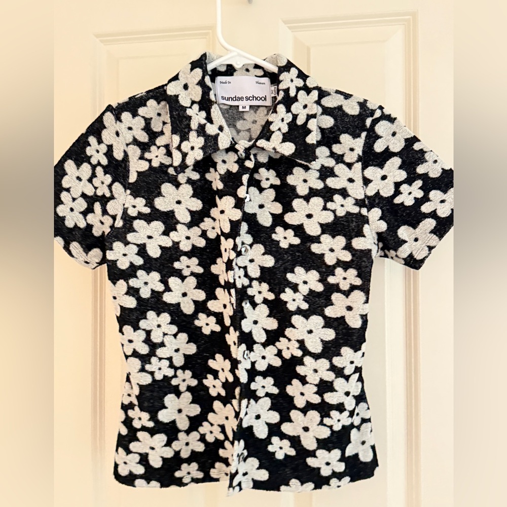 Sundae School B&W Flower Bomb Terry Top